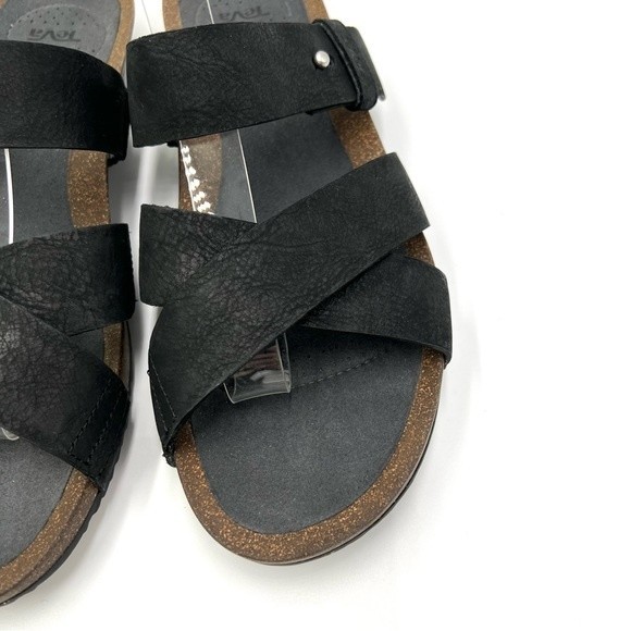 Teva Women's Mahonia Black Leather Slip On Slides Sandals Shoes Size 10.5 - Picture 6 of 13